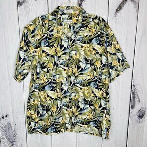 Pierre Cardin Cotton Hawaiian Tropical Print Button Up Shirt Size XL Vintage